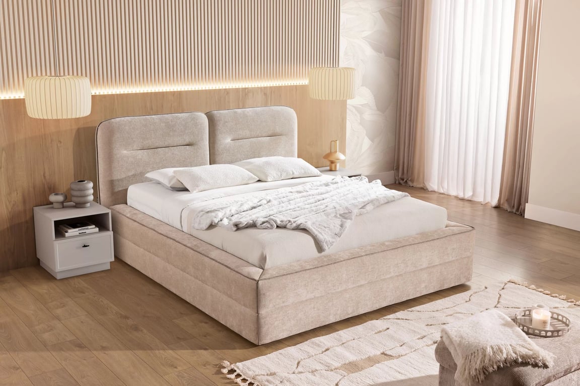 Pat tapițat Tulia II 140x200 cu ladă de depozitare Lozko pentru dormitor cu spațiu de depozitare Tulia II 140x200
