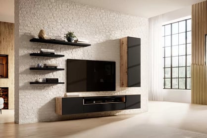 Set mobilier pentru living suspendat Loftia II - stejar artisan / negru mat