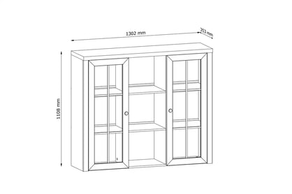 Nadstavec do Komody Prowansja 130 cm - Borovica andersen Nadstavec W2D Komody Prowansja - szkic z wymiarami 