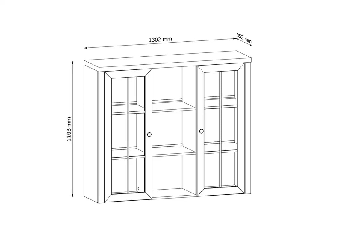 Nadstavec do Komody Prowansja 130 cm - Borovica andersen Nadstavec W2D Komody Prowansja - szkic z wymiarami 