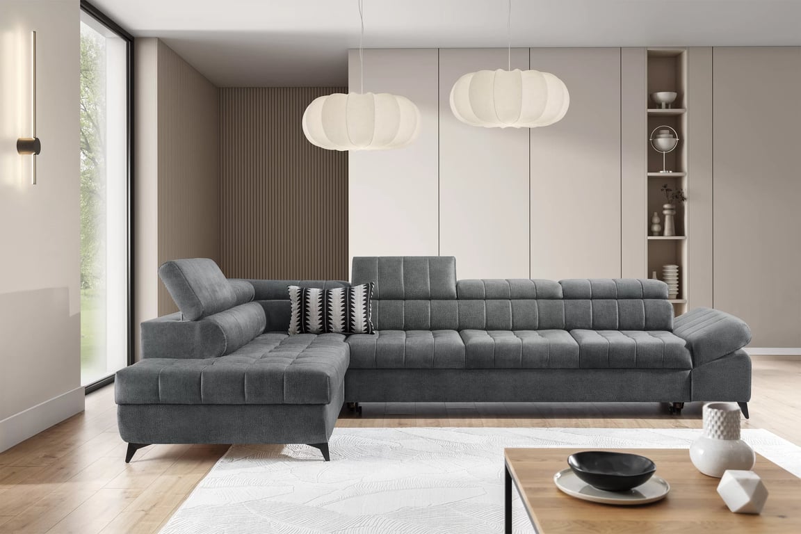 Colțar cu funcție de dormit Valoris Maxi stânga - gri șenil Perfect Harmony 85 Naroznik stânga Valoris Maxi z funkcja de dormit - gri șenil Perfect Harmony 85