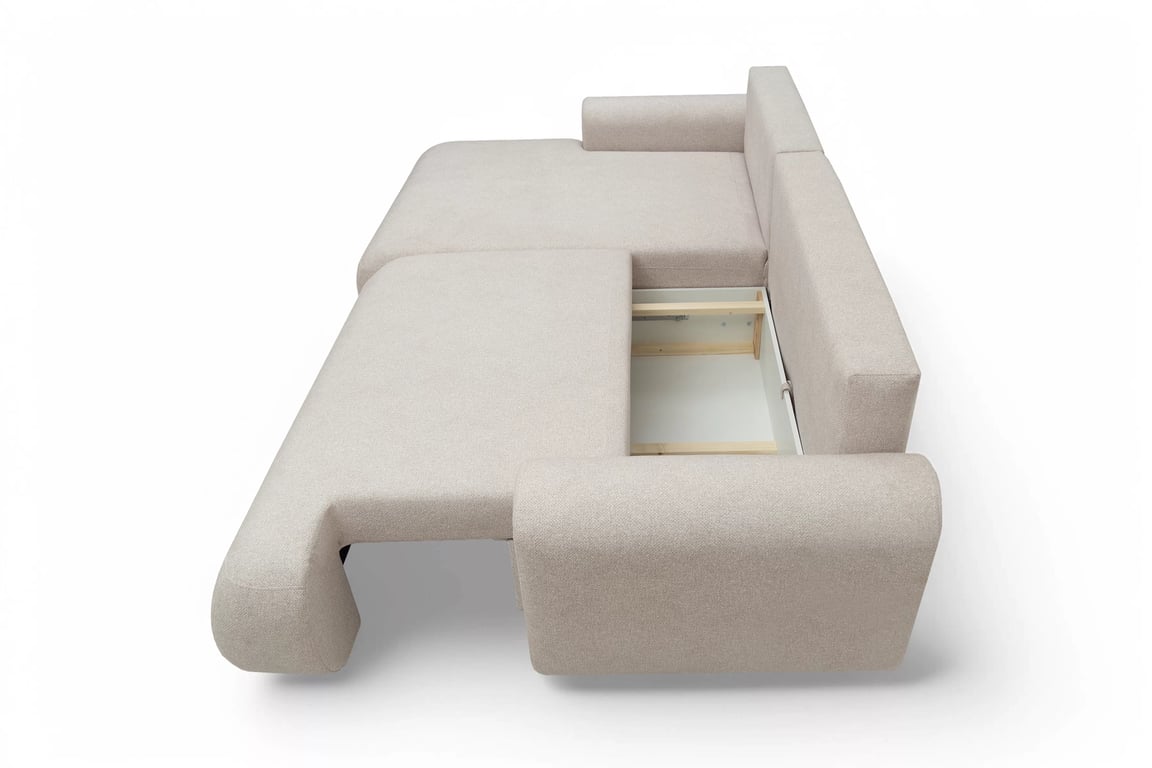 Colțar extensibil cu funcție de dormit Lotulis Mini stânga - crem material hidrofob Blur 01 Naroznik Lotulis Mini z funkcja de dormit stânga - kremowa Produse tricotate hydrofobowa Blur 01 