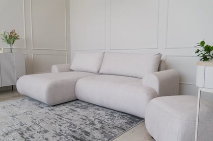 Colțar extensibil cu funcție de dormit Lotulis Mini stânga - crem material hidrofob Blur 01 Naroznik Lotulis Mini z funkcja de dormit stânga - kremowa Produse tricotate hydrofobowa Blur 01 