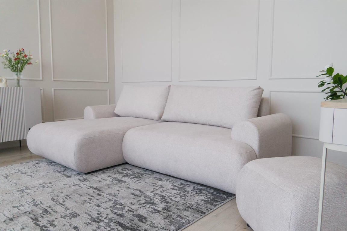 Colțar extensibil cu funcție de dormit Lotulis Mini stânga - crem material hidrofob Blur 01 Naroznik Lotulis Mini z funkcja de dormit stânga - kremowa Produse tricotate hydrofobowa Blur 01 