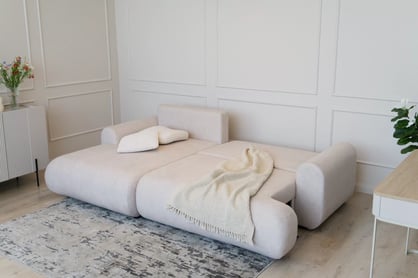 Colțar extensibil cu funcție de dormit Lotulis Mini stânga - crem material hidrofob Blur 01 Naroznik Lotulis Mini z funkcja de dormit stânga - kremowa Produse tricotate hydrofobowa Blur 01 