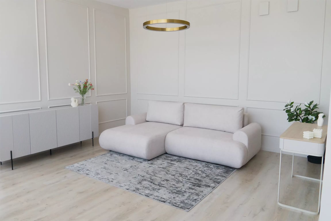 Colțar extensibil cu funcție de dormit Lotulis Mini stânga - crem material hidrofob Blur 01 Naroznik Lotulis Mini z funkcja de dormit stânga - kremowa Produse tricotate hydrofobowa Blur 01 