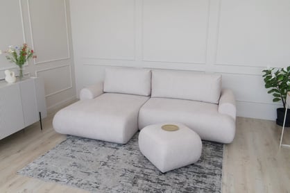 Colțar extensibil cu funcție de dormit Lotulis Mini stânga - crem material hidrofob Blur 01 Naroznik Lotulis Mini z funkcja de dormit stânga - kremowa Produse tricotate hydrofobowa Blur 01 