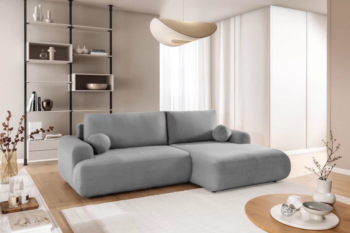 Colțar extensibil cu funcție de dormit Lotulis Mini dreapta - gri material hidrofob Blur 18 Naroznik Lotulis Mini z funkcja de dormit pe partea dreaptă - gri Produse tricotate hydrofobowa Blur 18