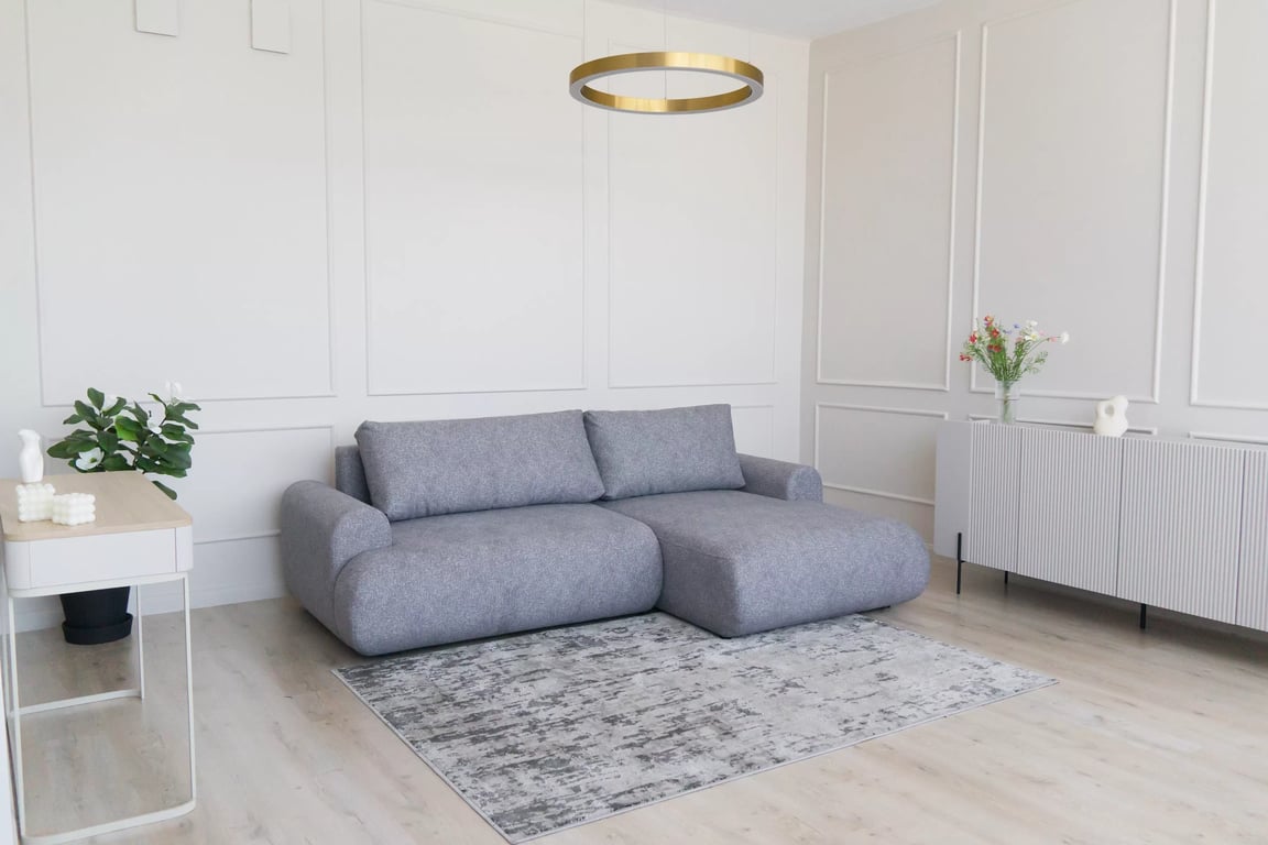 Colțar extensibil cu funcție de dormit Lotulis Mini dreapta - gri material hidrofob Blur 18 Naroznik Lotulis Mini z funkcja de dormit pe partea dreaptă - gri Produse tricotate hydrofobowa Blur 18