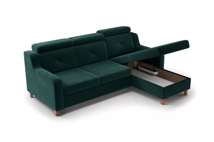 Colţar Laksaro dreapta extensibil - verde catifea Trinity 28 Canapea pe partea dreaptă extensibila Laksaro - verde catifea Trinity 28