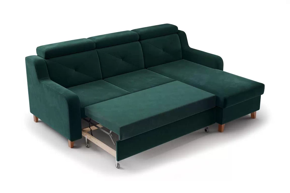 Colţar Laksaro dreapta extensibil - verde catifea Trinity 28 Canapea pe partea dreaptă extensibila Laksaro - verde catifea Trinity 28