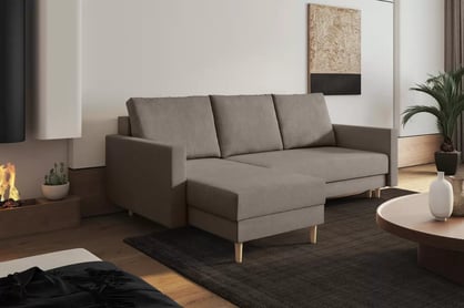 Nylion kanapéágy, tárolóval - Gemma 13 barna / bükk lábak Sarokkanapé rozkladany tárolokkal Nylion - brazowa plecionka Gemma 13, Lábak bükk