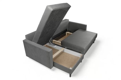 Nylion összecsukható sarokkanapé, tárolókkal - szürke Velúr Velluto 16 / fekete lábak Sarokkanapé rozkladany tárolokkal Nylion - szürke Velúr Velluto 16, Lábak fekete