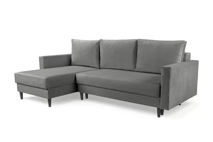 Nylion összecsukható sarokkanapé, tárolókkal - szürke Velúr Velluto 16 / fekete lábak Sarokkanapé rozkladany tárolokkal Nylion - szürke Velúr Velluto 16, Lábak fekete