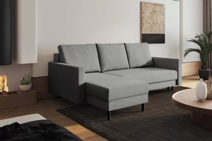Nylion összecsukható sarokkanapé, tárolókkal - szürke Velúr Velluto 16 / fekete lábak Sarokkanapé rozkladany tárolokkal Nylion - szürke Velúr Velluto 16, Lábak fekete