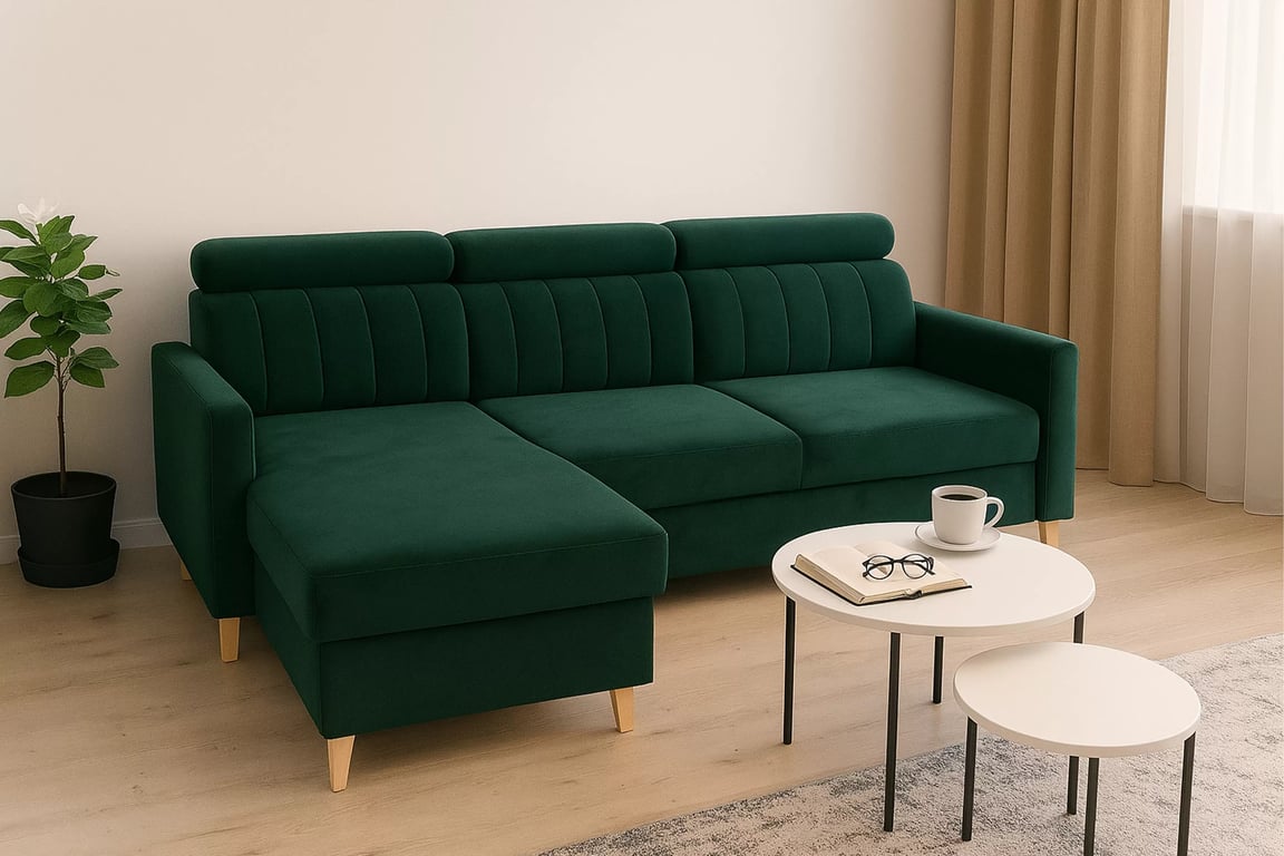Colțar cu funcție de dormit Vario universal - verde catifea Bluvel 78 Naroznik Vario z funkcja de dormit uniwersalny prawo/stânga - verde catifea Bluvel 78