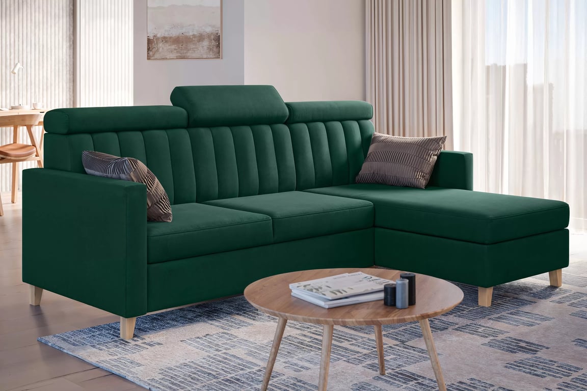Colțar cu funcție de dormit Vario universal - verde catifea Bluvel 78 Naroznik Vario z funkcja de dormit uniwersalny prawo/stânga - verde catifea Bluvel 78