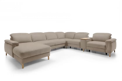 Rohová sedacia súprava Mia ľavá  s elektrickou relaxáciou - béžový velvet Castel 15 (KR10840) / bukové nožičky