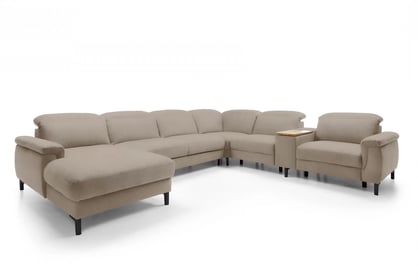 Rohová sedacia súprava Mia ľavá  s elektrickou relaxáciou - béžový velvet Castel 15 (KR10840) / čierne nožičky