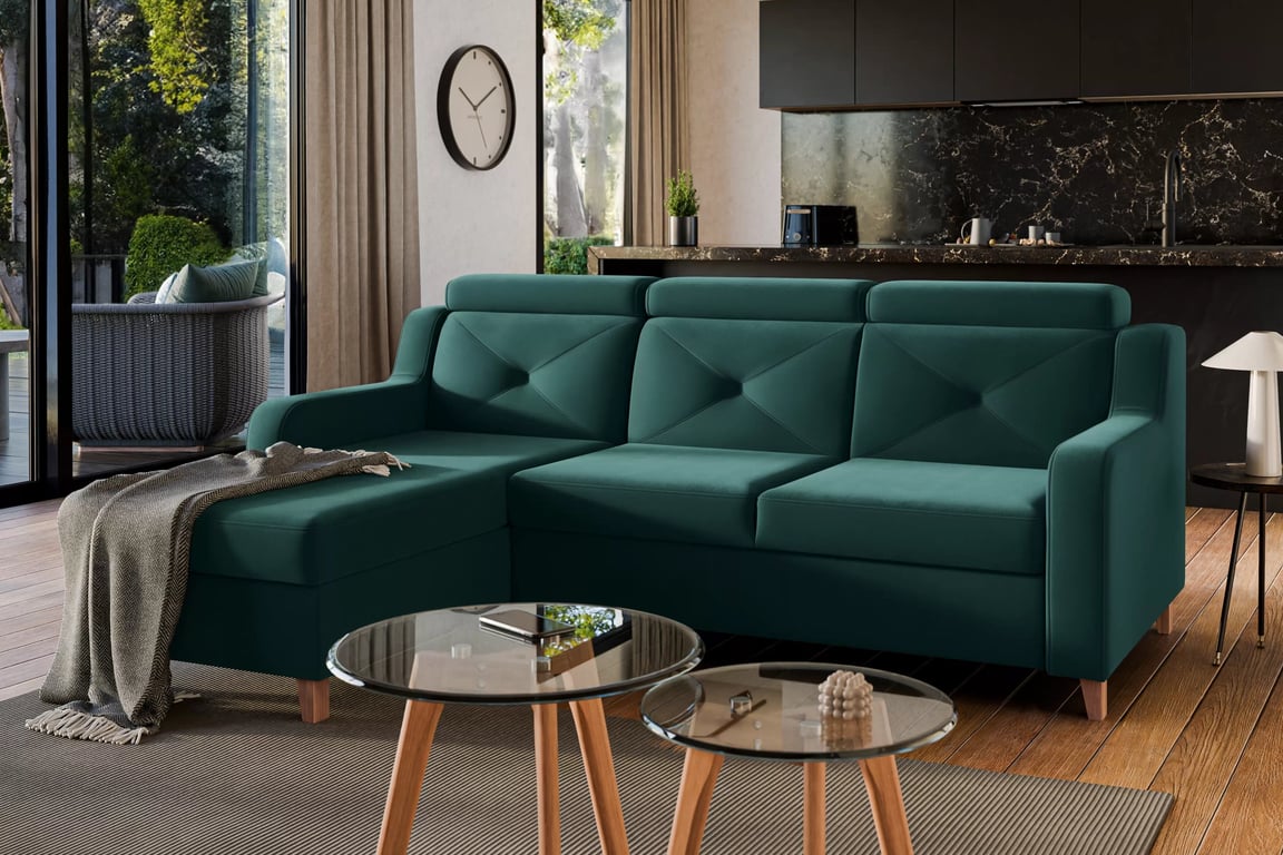 Colţar Laksaro stânga extensibil - verde catifea Trinity 28 Naroznik z funkcja de dormit Laksaro stânga - verde catifea Trinity 28