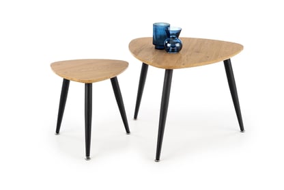 Set de măsuțe de cafea NICEA 2, 2 buc Stejar Soclu/ negru