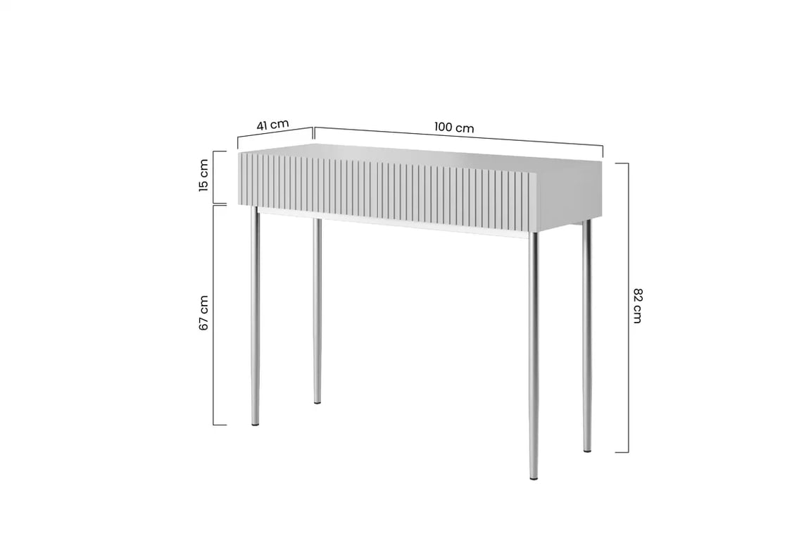 Nicole konzol / sminkasztal - zsálya MDF / fekete lábak modern konsola / toaletka Nicole fiokokkal i metalowymi nogami 100 cm - szalwia / fekete lábak
