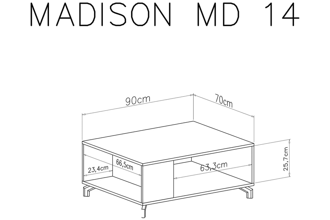 Moderní Konferenční stolek s výklenky Madison MD14 - Bílý / Dub piškotový moderní Konferenční stolek s výklenkemmi Madison MD14 - Bílý / dub piškotový - Rozměry