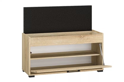 Botník Migoz 90 cm s otevíracím sedákem - dub sonoma světlý Skříňka na boty z uchylnymi drzwiami