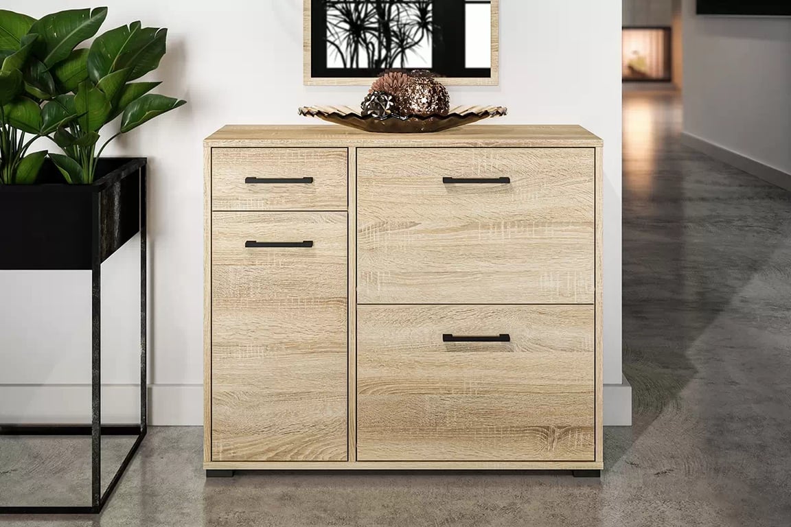 Skříňka na boty Migoz 90 cm třídveřová se zásuvkou - dub sonoma světlý funkční Skříňka na boty