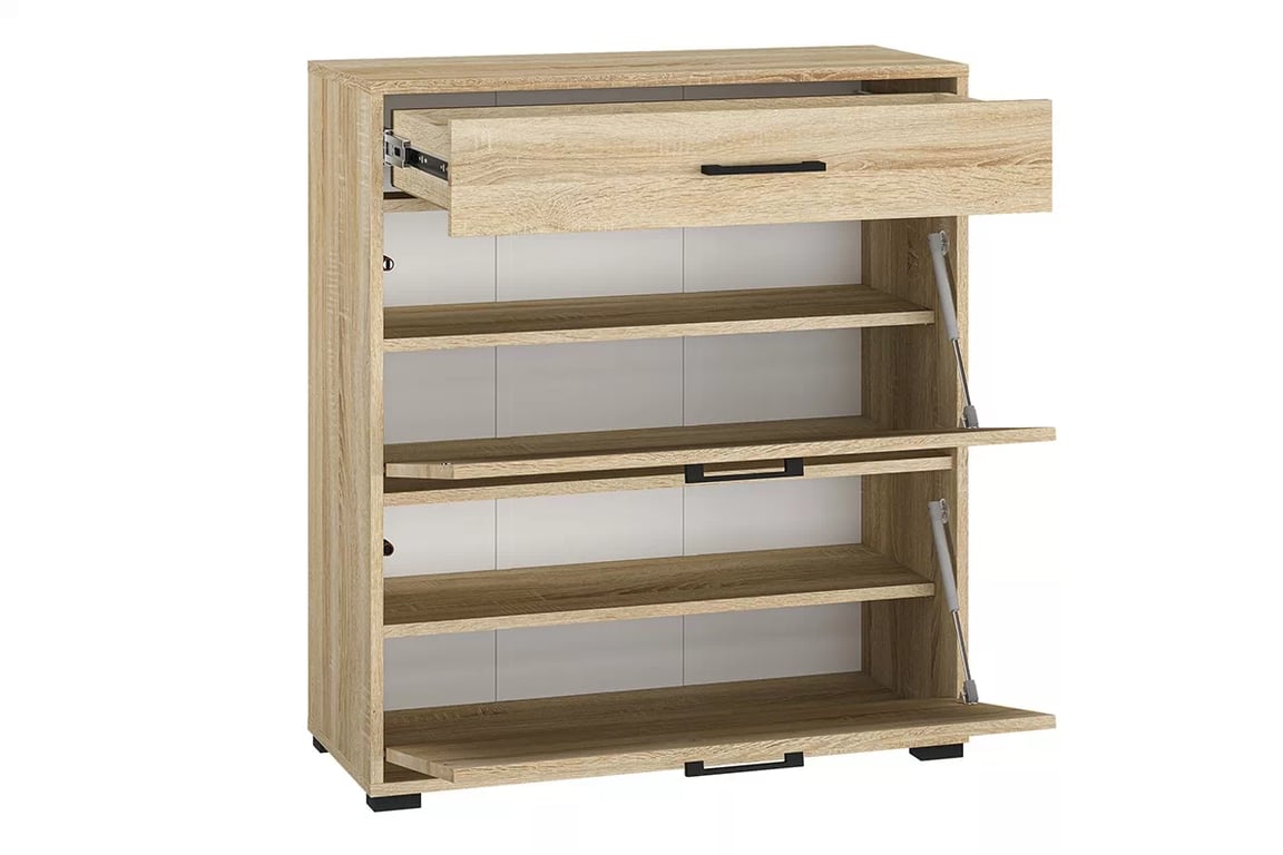 Botník Migoz 80 cm s výklopnými dvířky a zásuvkou - dub sonoma světlý Komoda na boty