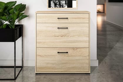 Botník Migoz 80 cm s výklopnými dvířky a zásuvkou - dub sonoma světlý široká Komoda pro předsíně