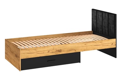 Posteľ Kawana 10 - 90x200 cm s roštom a zásuvkou - čierny / craft zlaté