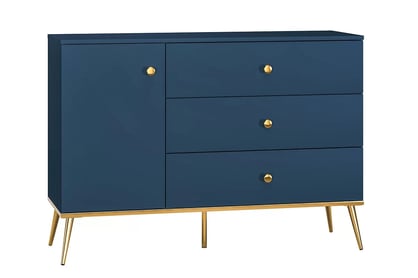 Komoda Naemo 04 120 cm - tmavý blankyt / zlaté nožky
