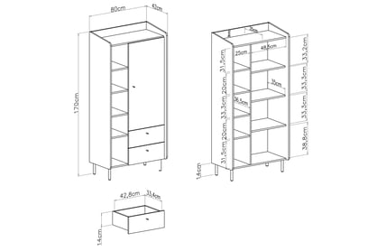 Bibliotecă Wodi 80 cm cu sertare - bej nisipiu / dąb olejat Regal Alessio 5 cu sertare 80 cm - bej nisipiu  / stejar olejowany