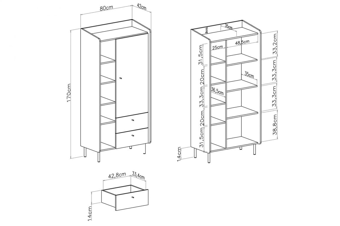 Bibliotecă Wodi 80 cm cu sertare - bej nisipiu / dąb olejat Regal Alessio 5 cu sertare 80 cm - bej nisipiu  / stejar olejowany