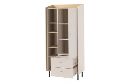 Bibliotecă Wodi 80 cm cu sertare - bej nisipiu / dąb olejat Regal Alessio 5 cu sertare 80 cm - bej nisipiu  / stejar olejowany