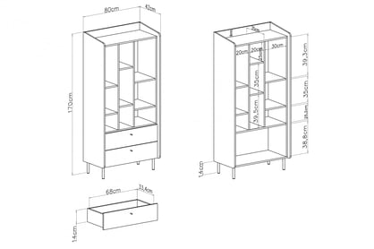 Bibliotecă Wodi 80 cm cu sertare - bej nisipiu / dąb olejat Regal Alessio 6 cu sertare 80 cm - bej nisipiu  / stejar olejowany