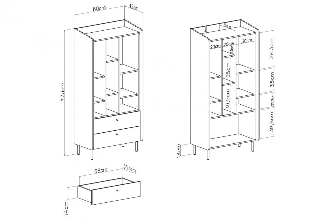 Bibliotecă Wodi 80 cm cu sertare - bej nisipiu / dąb olejat Regal Alessio 6 cu sertare 80 cm - bej nisipiu  / stejar olejowany