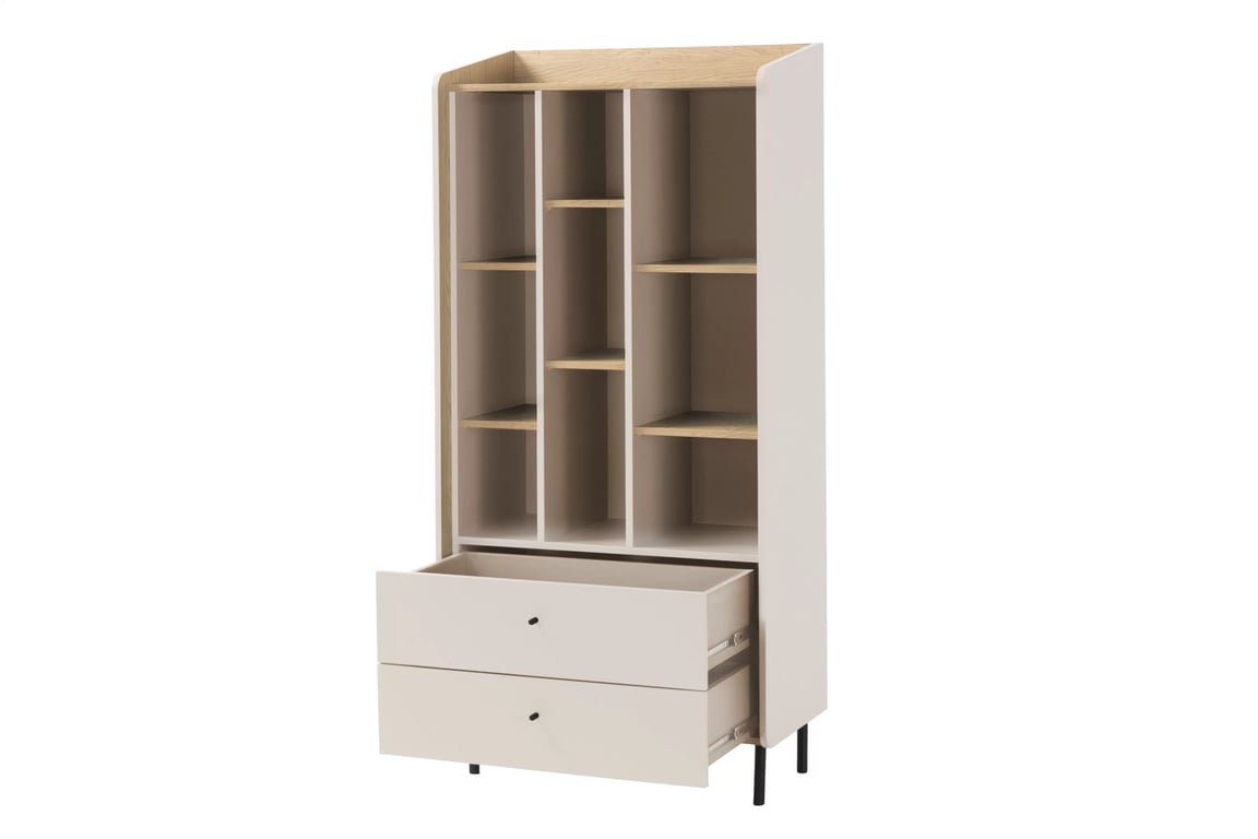 Bibliotecă Wodi 80 cm cu sertare - bej nisipiu / dąb olejat Regal Alessio 6 cu sertare 80 cm - bej nisipiu  / stejar olejowany