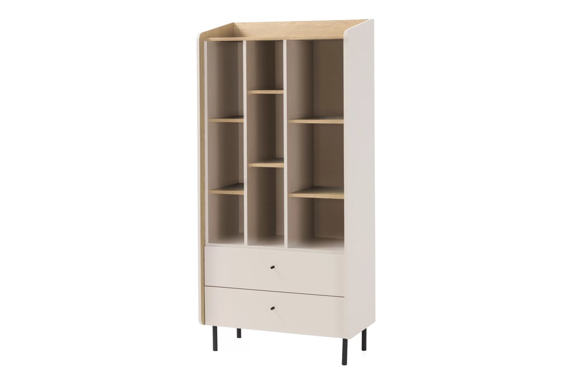 Bibliotecă Wodi 80 cm cu sertare - bej nisipiu / dąb olejat Regal Alessio 6 cu sertare 80 cm - bej nisipiu  / stejar olejowany