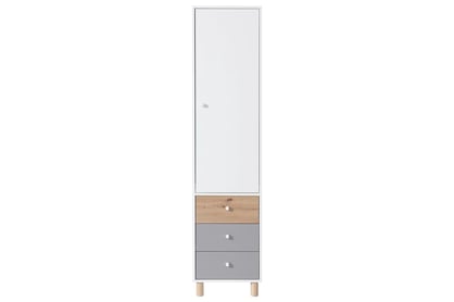 Dulap Faro FR4 pentru tineri cu o singură ușă și trei sertare - alb lux / stejar artizanal / gri