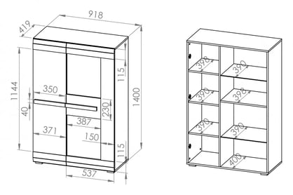 Vitrină Tonemo 05, 92 cm - pin de zăpadă / new grey cu două uși witryna Blanco 05 - 92 cm - pin sniezna / new grey