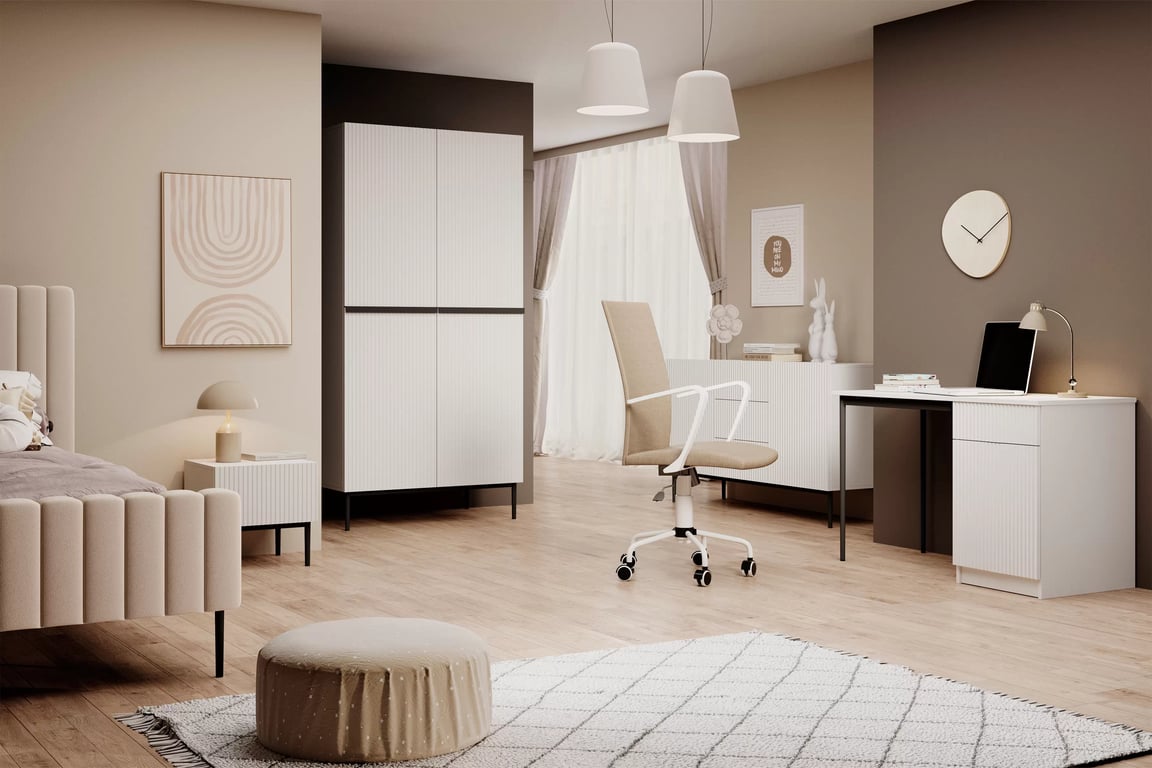 Dulap Nicole100 cm - alb mat / picioare negre Safa Nicole 100 cm z metalowymi nogami i uchwytami - alb mat / picioare negru