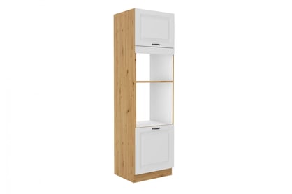 Kuchyňská vysoká skříňka Estella 60 DPM-210 pro troubu a mikrovlnnou troubu - bílý mat / dub artisan