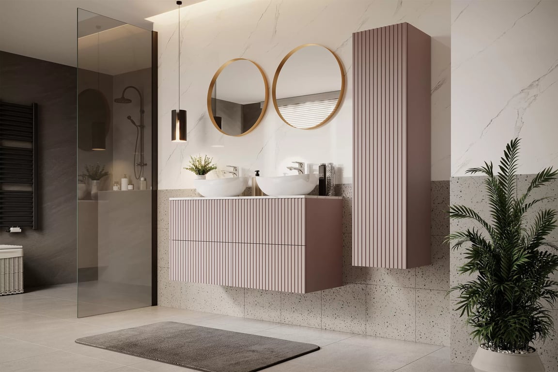 Raft de baie suspendat Nicole 140 cm - MDF roz antichizat rafturi wiszacy Nicole 140 cm z ryflowanym frontem - antic roz