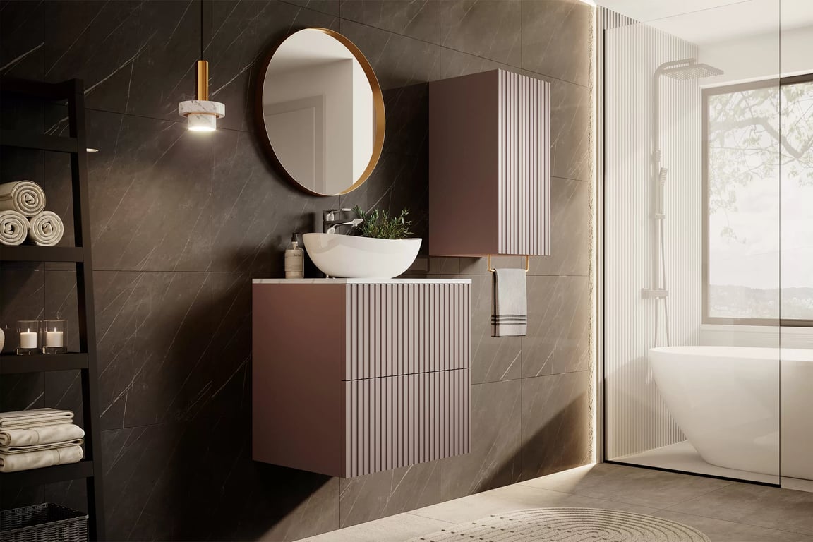 Nicole 70 cm fürdőszoba faliszekrény - antik rózsaszín MDF állvány wiszacy Nicole 70 cm z ryflowanym frontem - antik rozsaszín