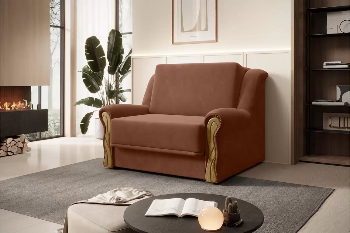 Canapea extensibilă Americanka cu spațiu de depozitare Gosia 105 - catifea maro Kronos 39 / rustic deschis Canapea rozkladana Amerykanka cu spațiu de depozitare Gosia 105 - maro catifea Kronos 39 / clar rustikal 