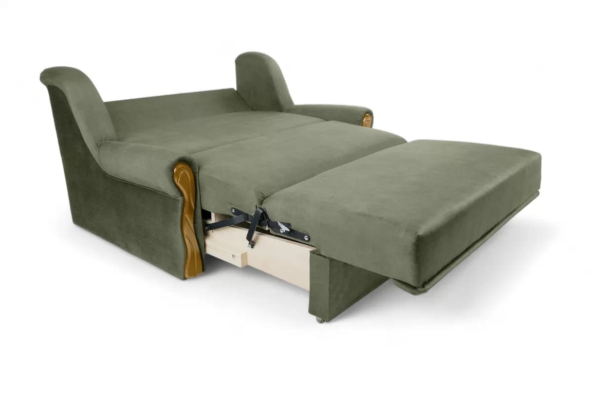Canapea extensibilă Americanka cu spațiu de depozitare Gosia 105 - catifea verde Kronos 46 / rustic deschis Canapea rozkladana Amerykanka cu spațiu de depozitare Gosia 105 - verde catifea Kronos 46 / clar rustikal 