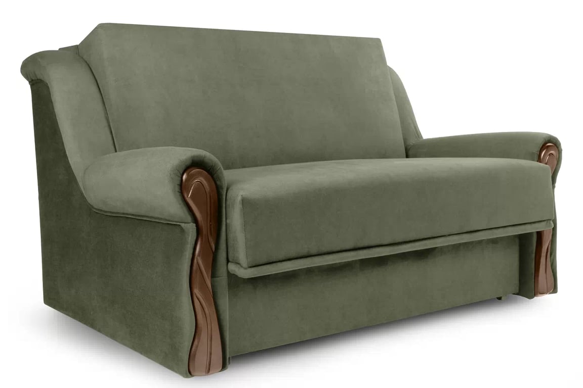 Canapea extensibilă Americanka cu spațiu de depozitare Gosia 105 - catifea verde Kronos 46 / nuc mediu Canapea rozkladana Amerykanka cu spațiu de depozitare Gosia 105 - verde catifea Kronos 46 / sredni nuc 