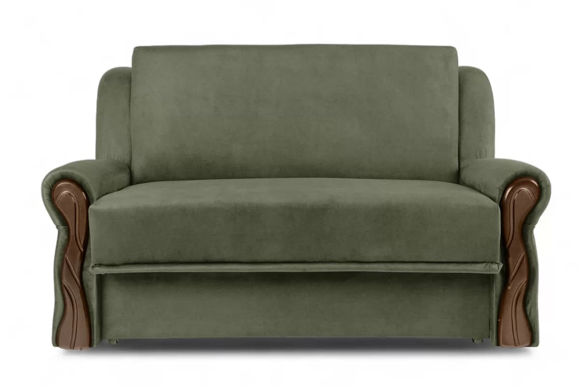 Canapea extensibilă Americanka cu spațiu de depozitare Gosia 105 - catifea verde Kronos 46 / nuc mediu Canapea rozkladana Amerykanka cu spațiu de depozitare Gosia 105 - verde catifea Kronos 46 / sredni nuc 